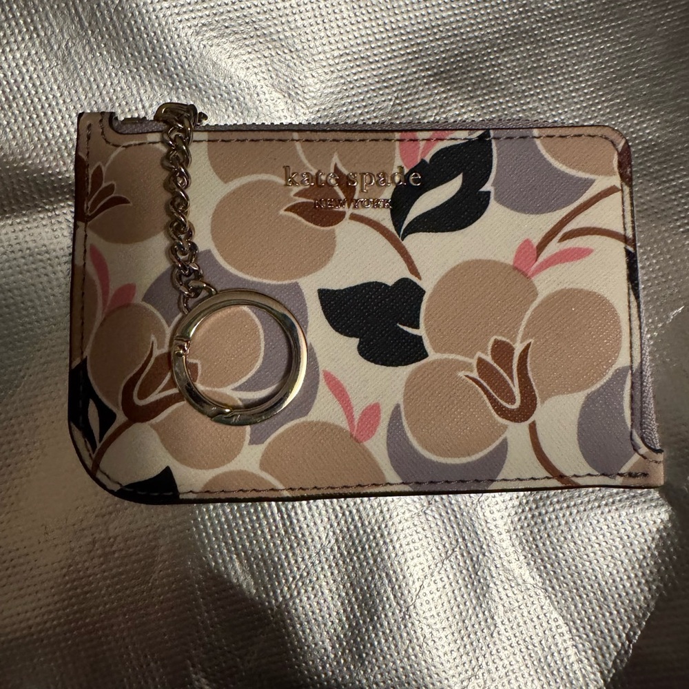 Kate Spade Floral Card Holder - Cream, Black, and Tan